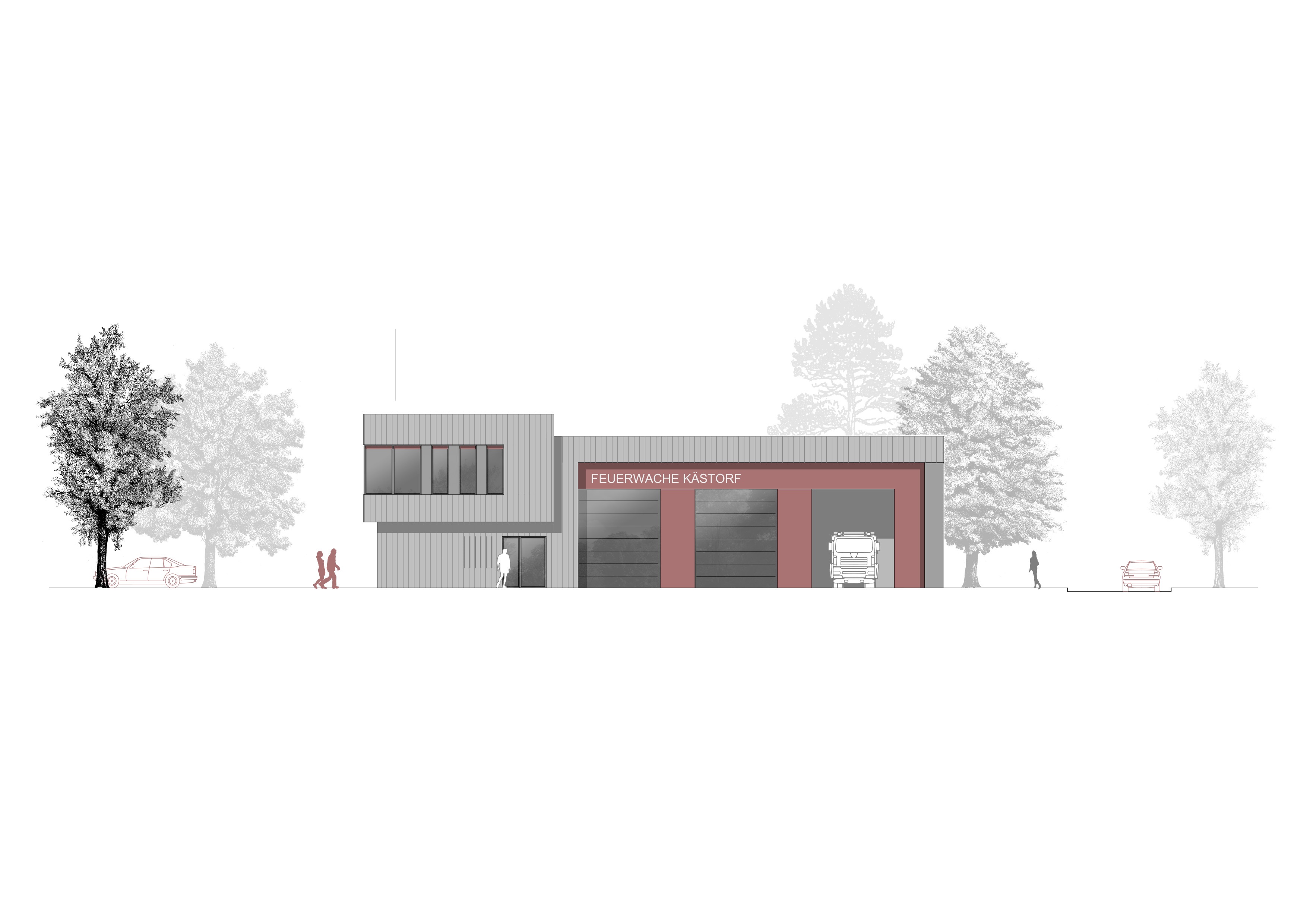 Entwurf des neuen Gebäudes der freiwilligen Feuerwehr Kästorf