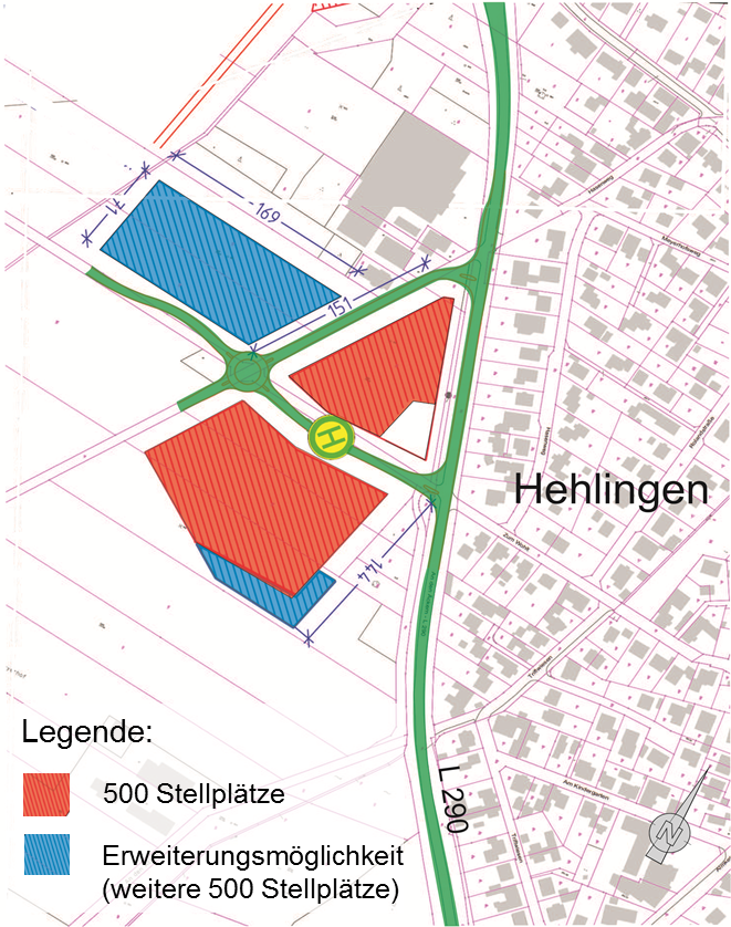 Karte mit Darstellung der P+R Variante für den Standort Gärtnerei
