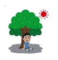 Grafik mit einem Jungen unter einem Baum