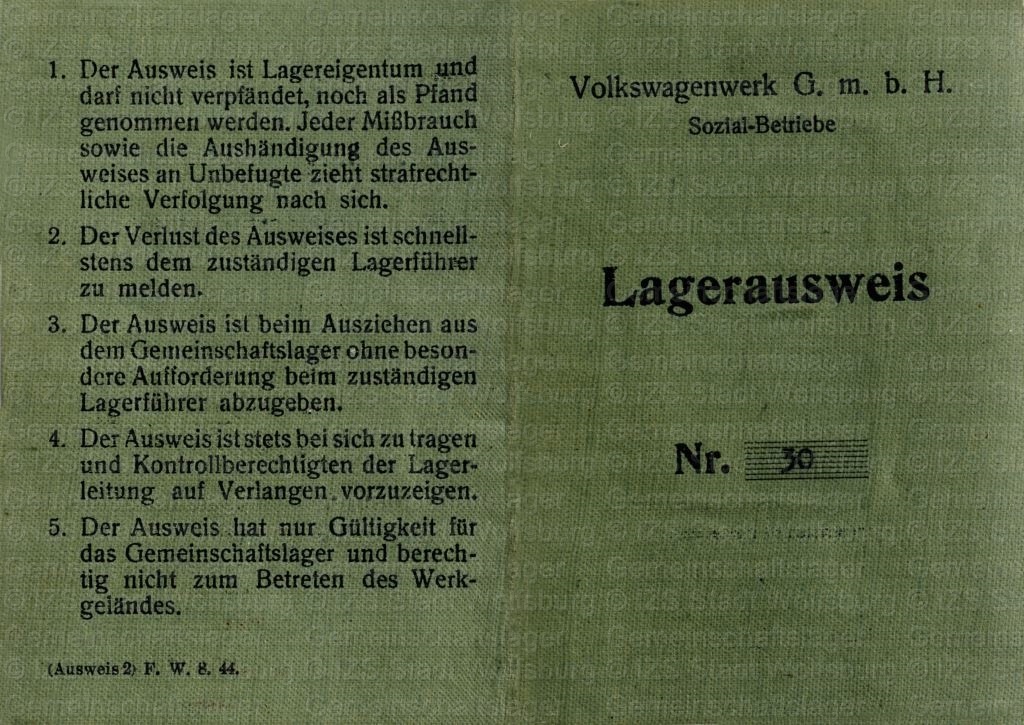 Außenseite des Lagerausweises Nr. 30 aus StadtA Wob, S 21