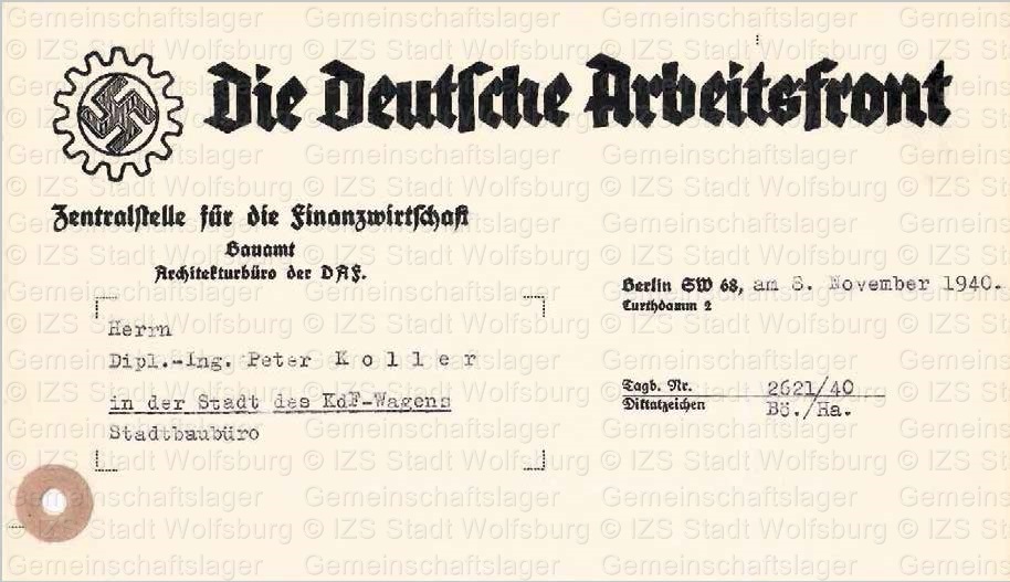 Briefkopf des Architekturbüros der DAF in Berlin aus StadtA Wob S 11