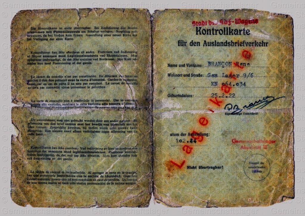 Kontrollkarte für den Auslandsbriefverkehr von 1944 aus StadtA Wob S 21
