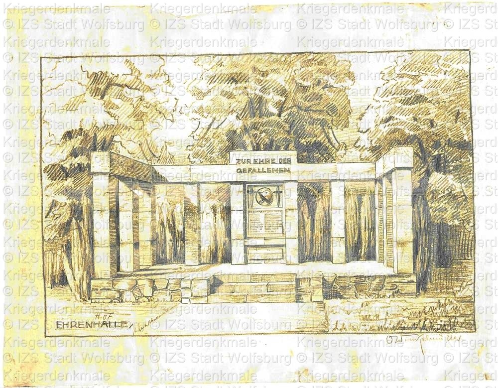 Zeichnung aus den Wettbewerbsunterlagen des Architekten Otto Winkelmüller, 1921; StadtA WOB, Ehmen 44