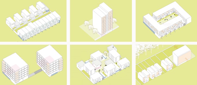 Übersicht der Gebäudetypologien in den Hellwinkel Terrassen