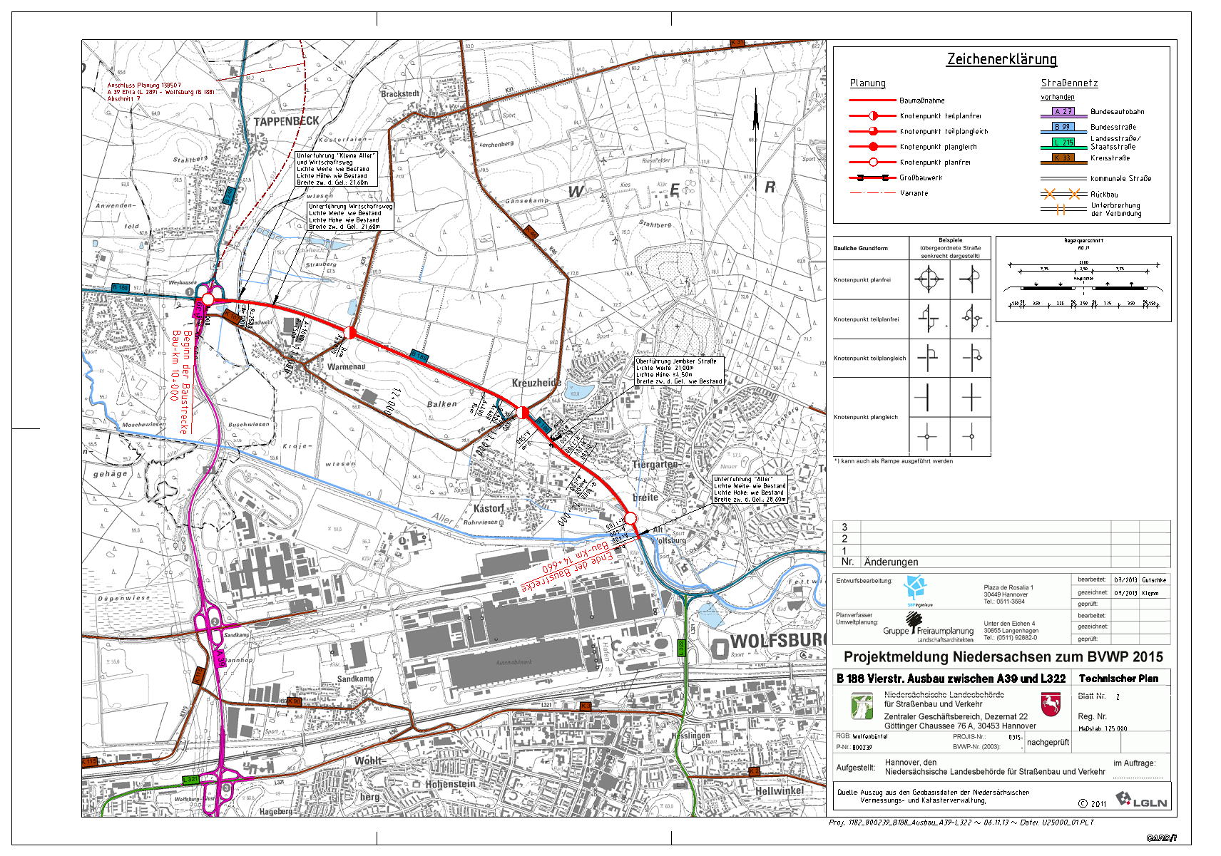 Lageplan zum vierstreifigen Ausbau zwischen der A 39 und der K 5 (ehem. L 322)