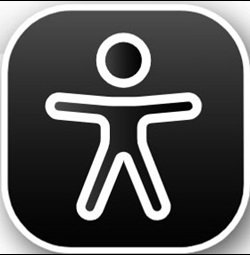 Das Barrierefreiheitssymbol - ein weißes Strichmännchen auf schwarzem Hintergrund Das Barrierefreiheitssymbol - ein weißes Strichmännchen auf schwarzem Hintergrund