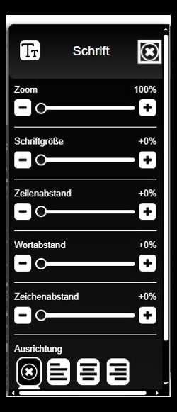 Abbildung der weitere Funktionen innerhalb der Schriftgrößenanpassung