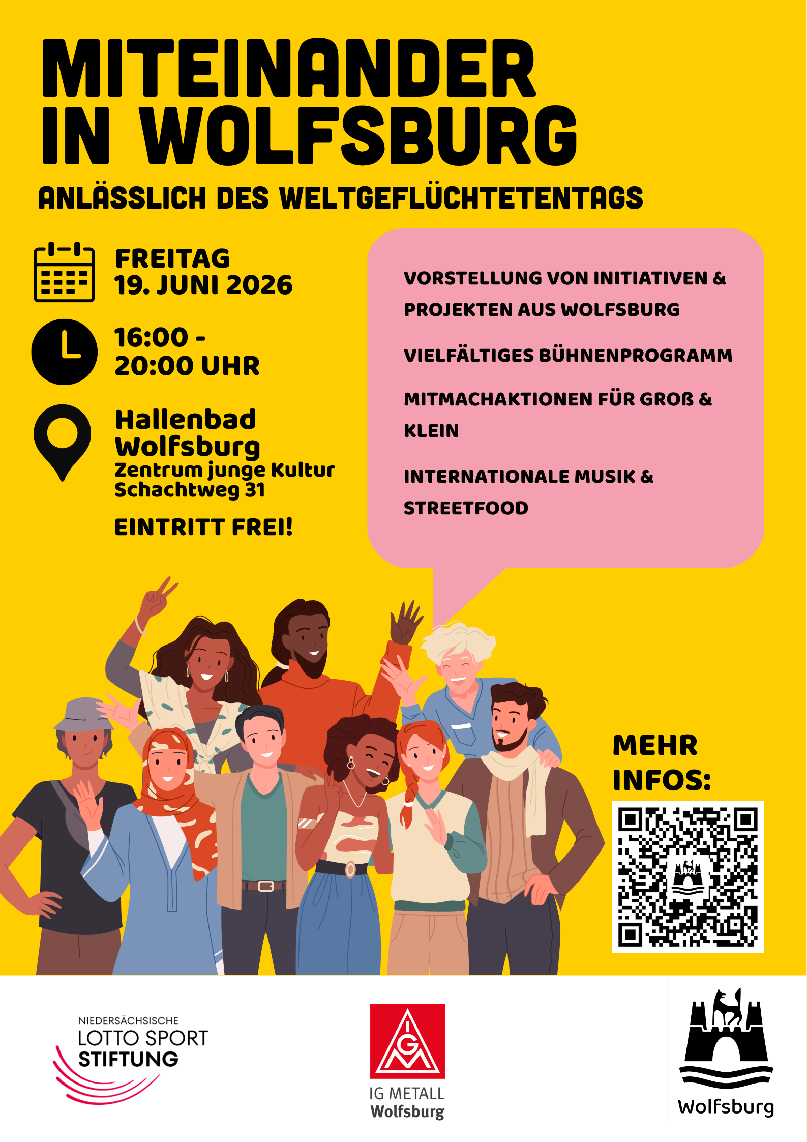 Miteinander in Wolfsburg - Plakat zum Weltgeflüchtetentag 2026