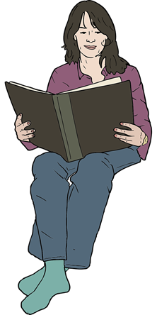 Cartoon einer Frau mit einem Buch