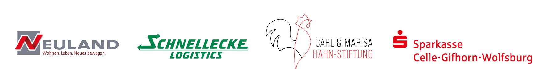 ᠎Pending Translation: Logos von der Neuland, Schnellecke Logistics, Carl und Marisa Hahn-Stiftung, und der Sparkasse Celle-Gifhorn-Wolfsburg