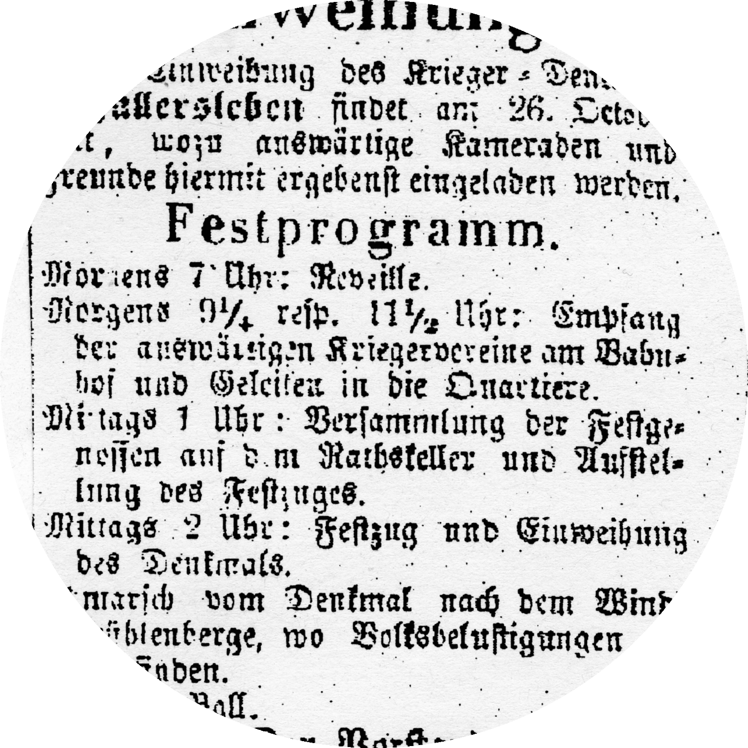 Zeitungsausschnitt zur Einweihung der Germania in Fallersleben; Aller-Zeitung vom 20. Oktober 1876