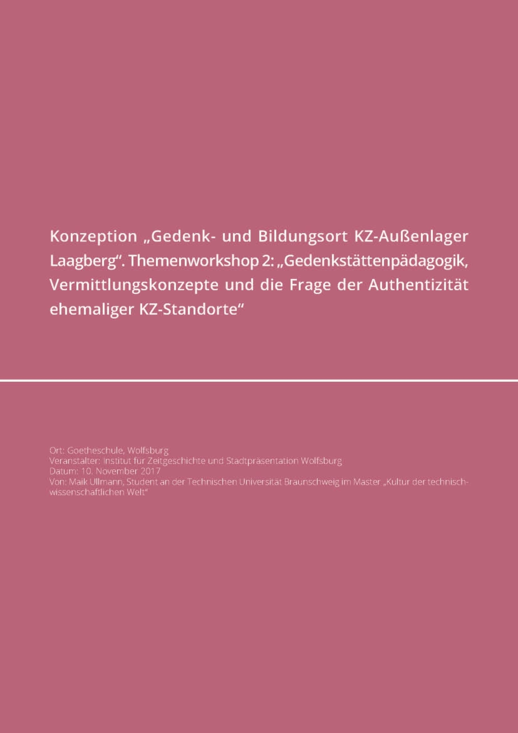 Titelseite der Konzeption „Gedenk- und Bildungsort KZ-Außenlager Laagberg“.