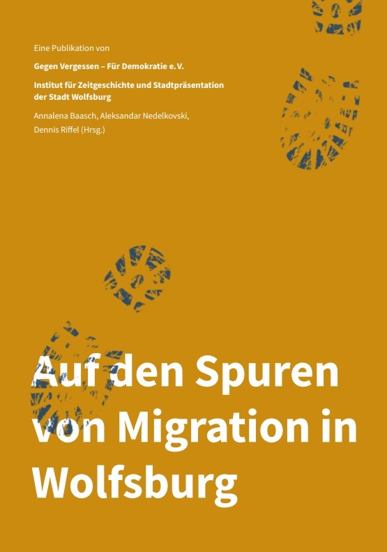 Title page of the book "On the trail of migration in Wolfsburg"