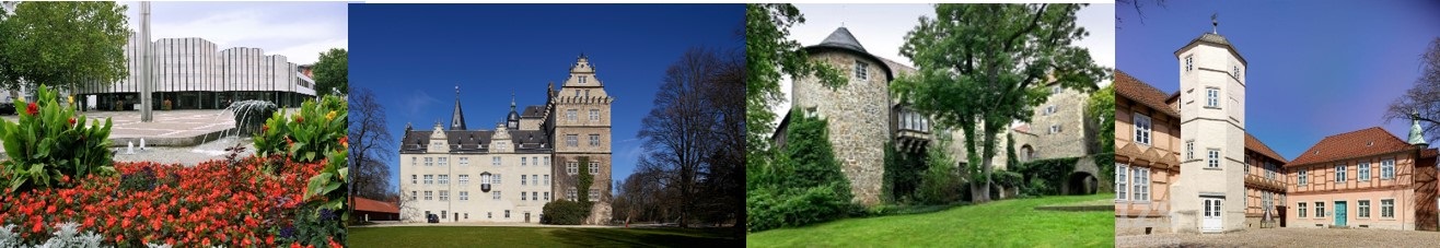 Bilder vom AAK (Foto: Lars Landmann), Schloss Wolfsburg (Foto: Tim Dalhoff), Burg Neuhaus (Foto: Lars Landmann), Schloss Fallersleben (Foto: Tim Dalhoff)
