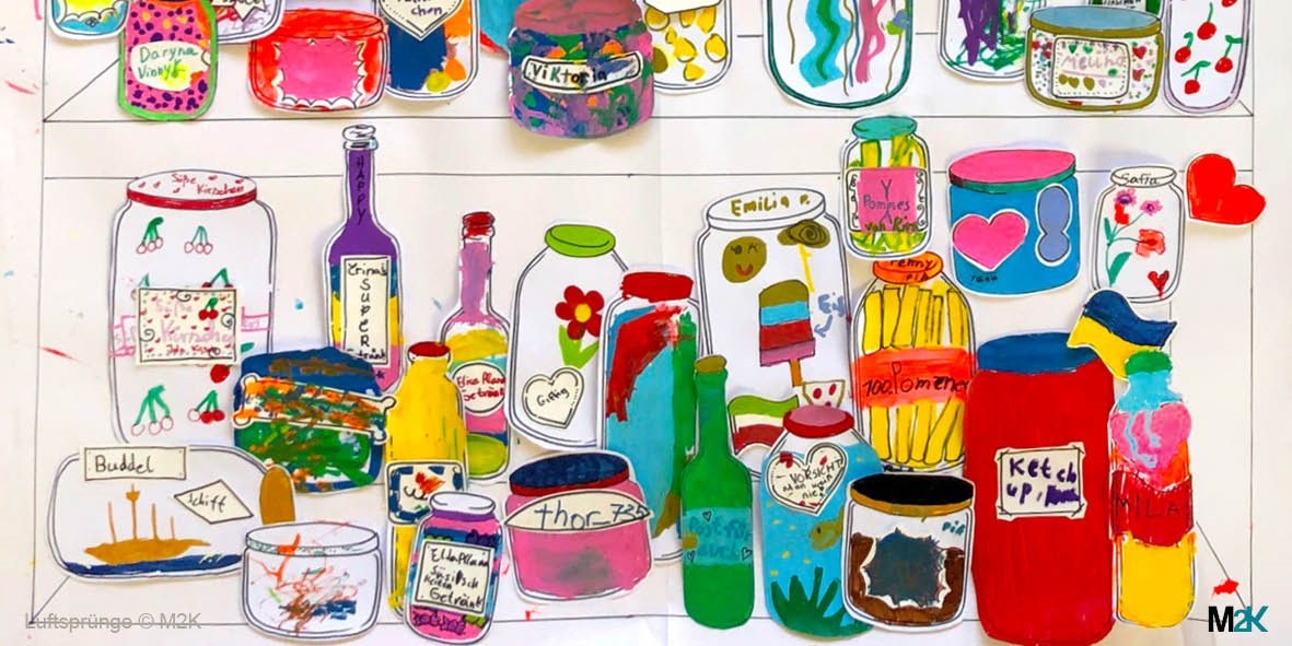 Colorful glass bottles and jars