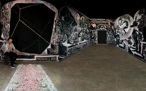 Maximilian Thiel MAUSOLEO I 2014, Wand-Schnitt/Grabado en Mural/Wall Etching, 2 x 360 x 400cm + 2 x 230 x 400cm, Articulo 123 # 123, Dear creativos, Mexiko DF by Maximilian Thiel, Foto: Livia Radwanski