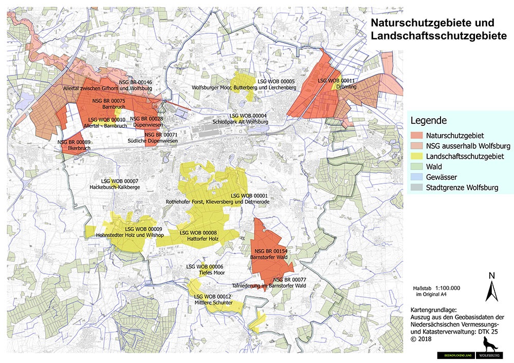 Übersichtskarte der Wolfsburger Naturschutzgebiete