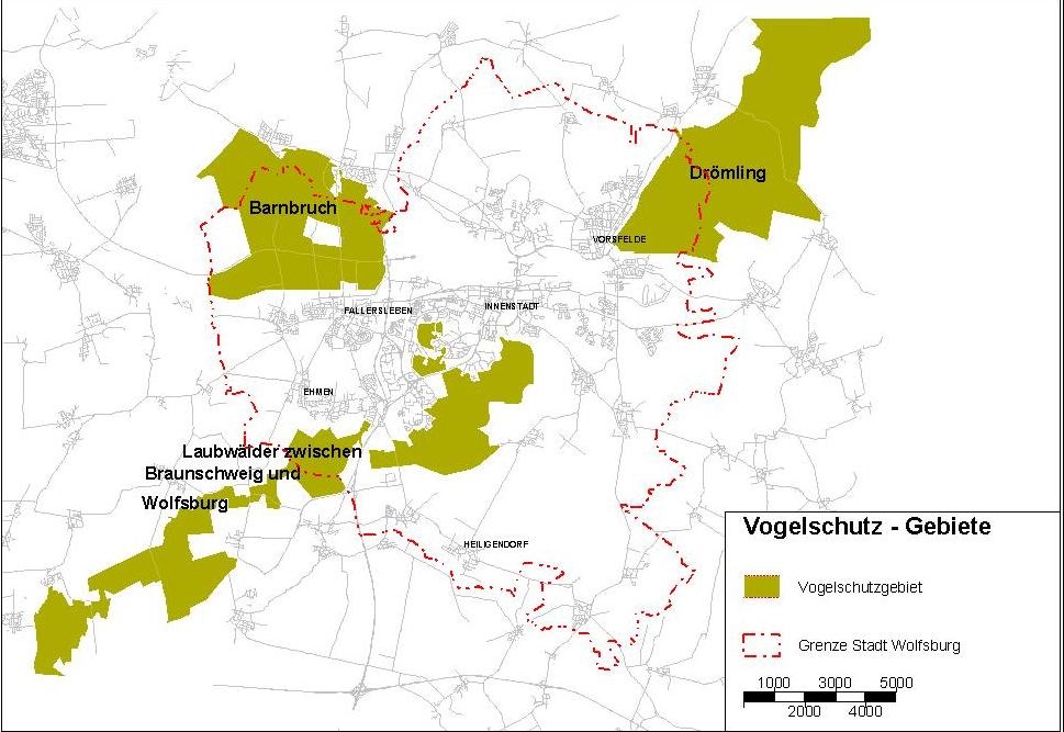 Übersichtskarte der Vogelschutzgebiete in Wolfsburg