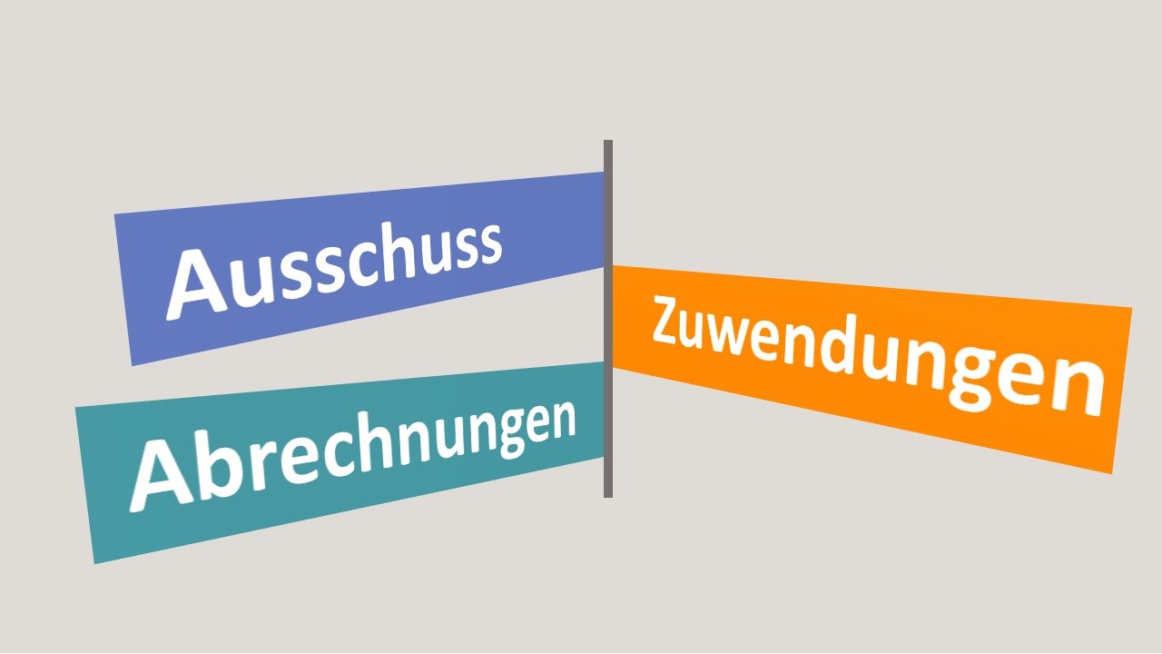 Grafik mit den Begriffen Ausschuss, Abrechnungen und Zuwendungen