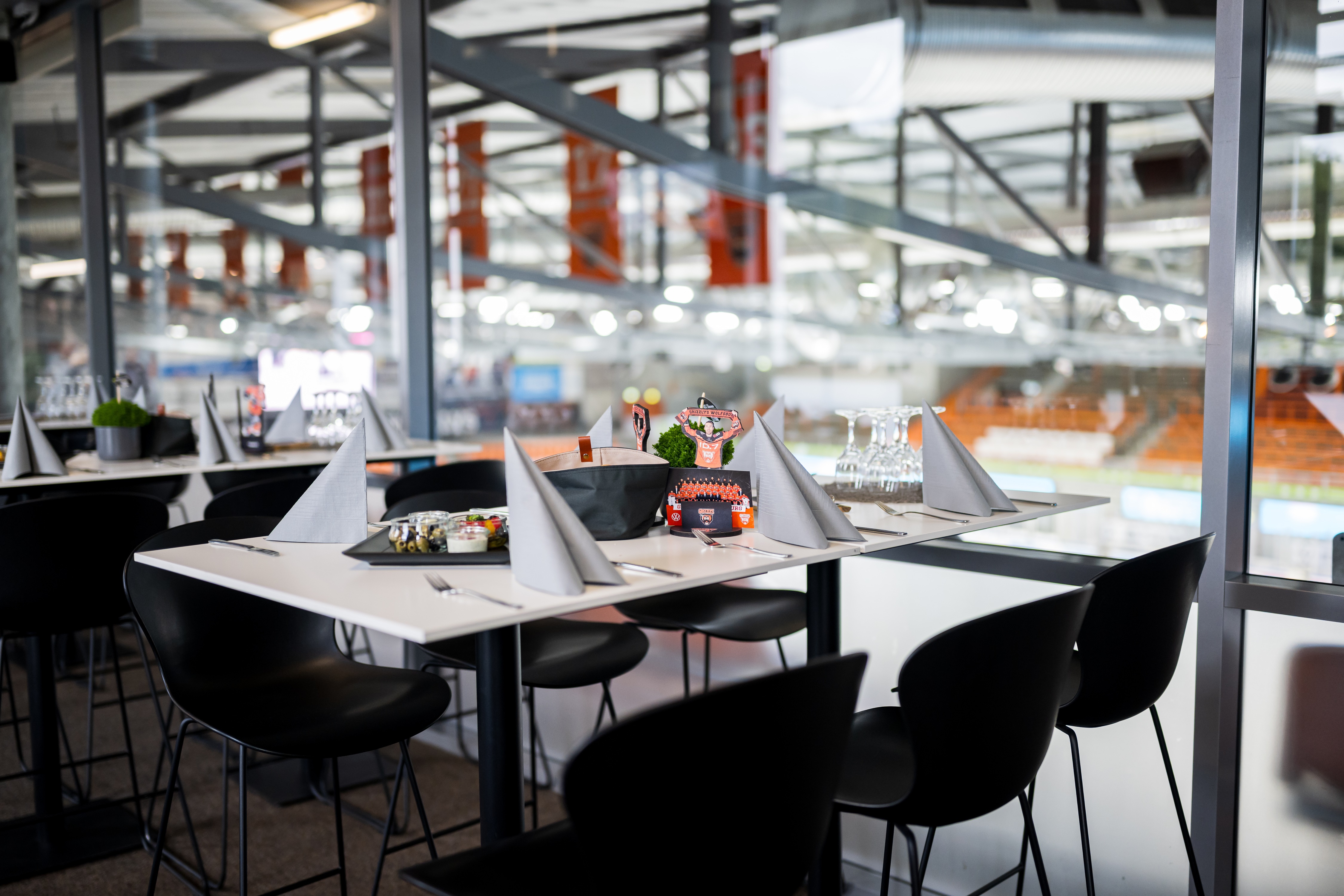 View into the VIP area of the ice arena