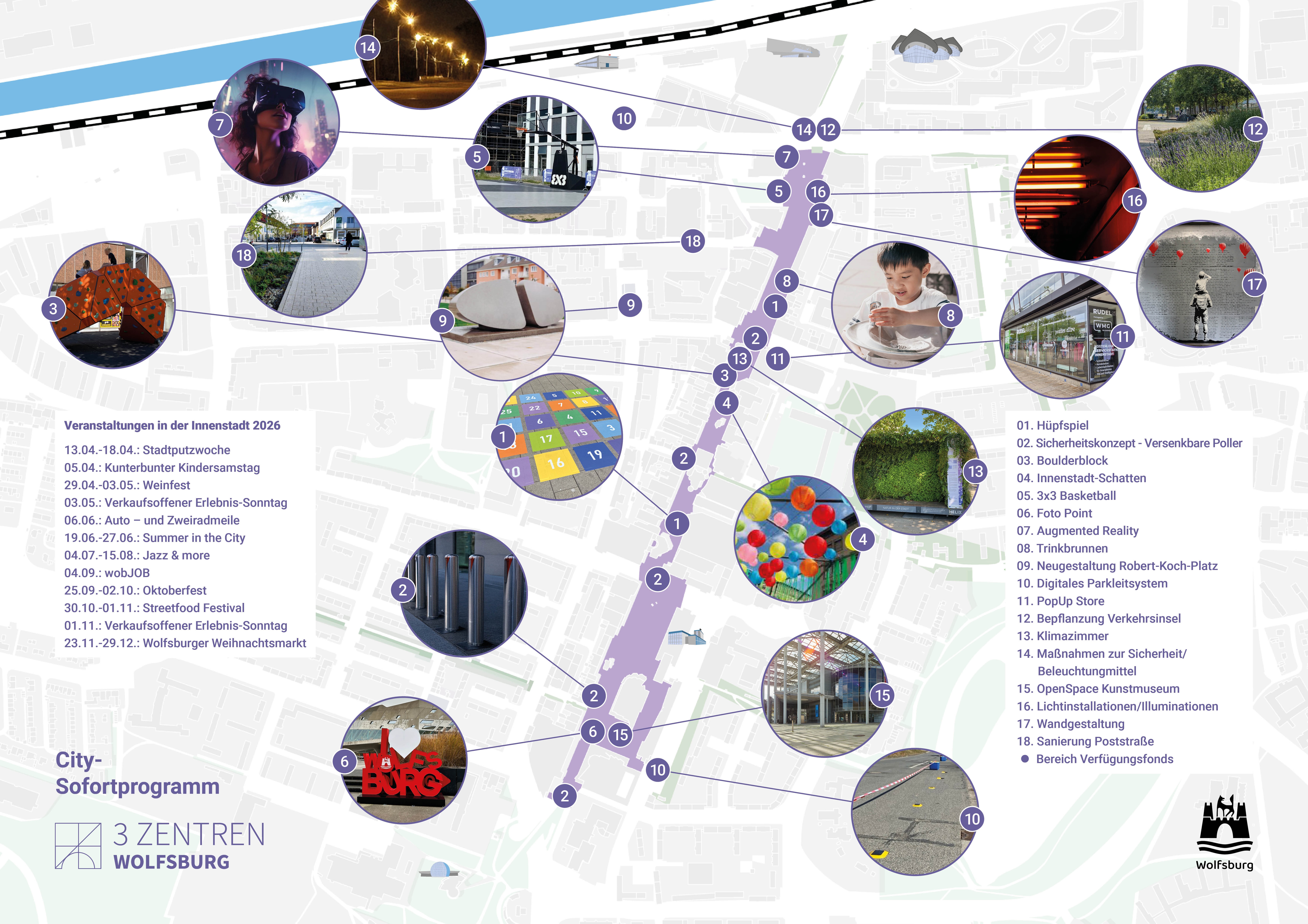 Übersichtskarte mit den Maßnahmen zum Sofortprogramm Innenstadt