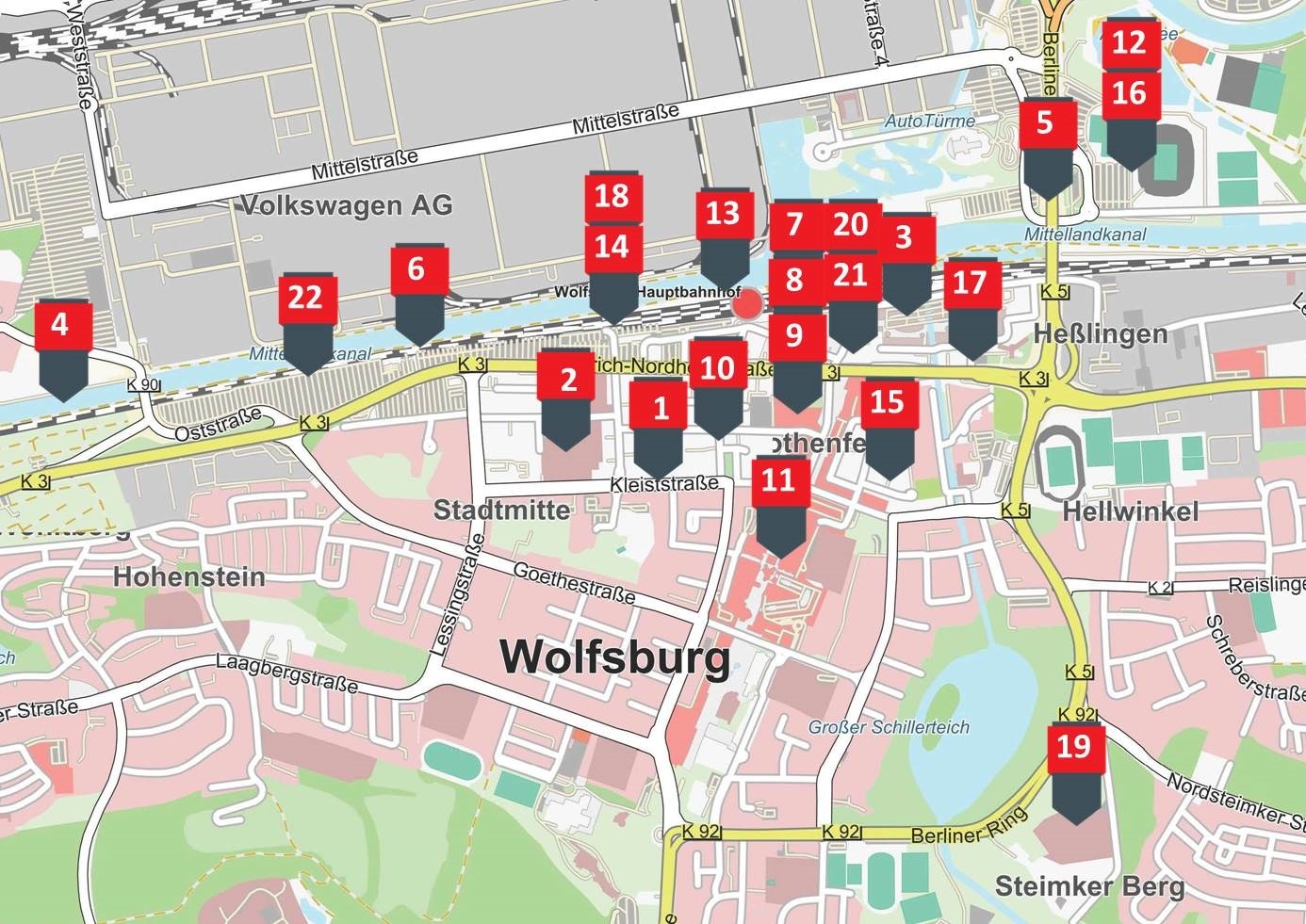 Übersichtskarte mit Stationen des Audiowalks