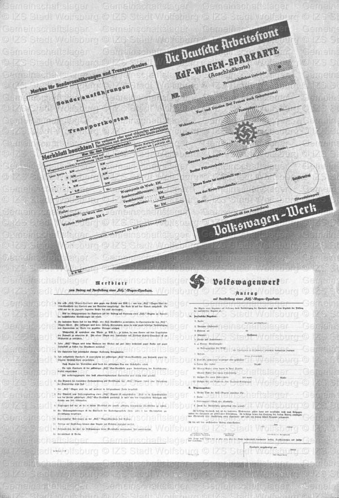 KdF-Wagen-Sparkarte mit Antrag und Merkblatt; Foto: Fritz Heidrich