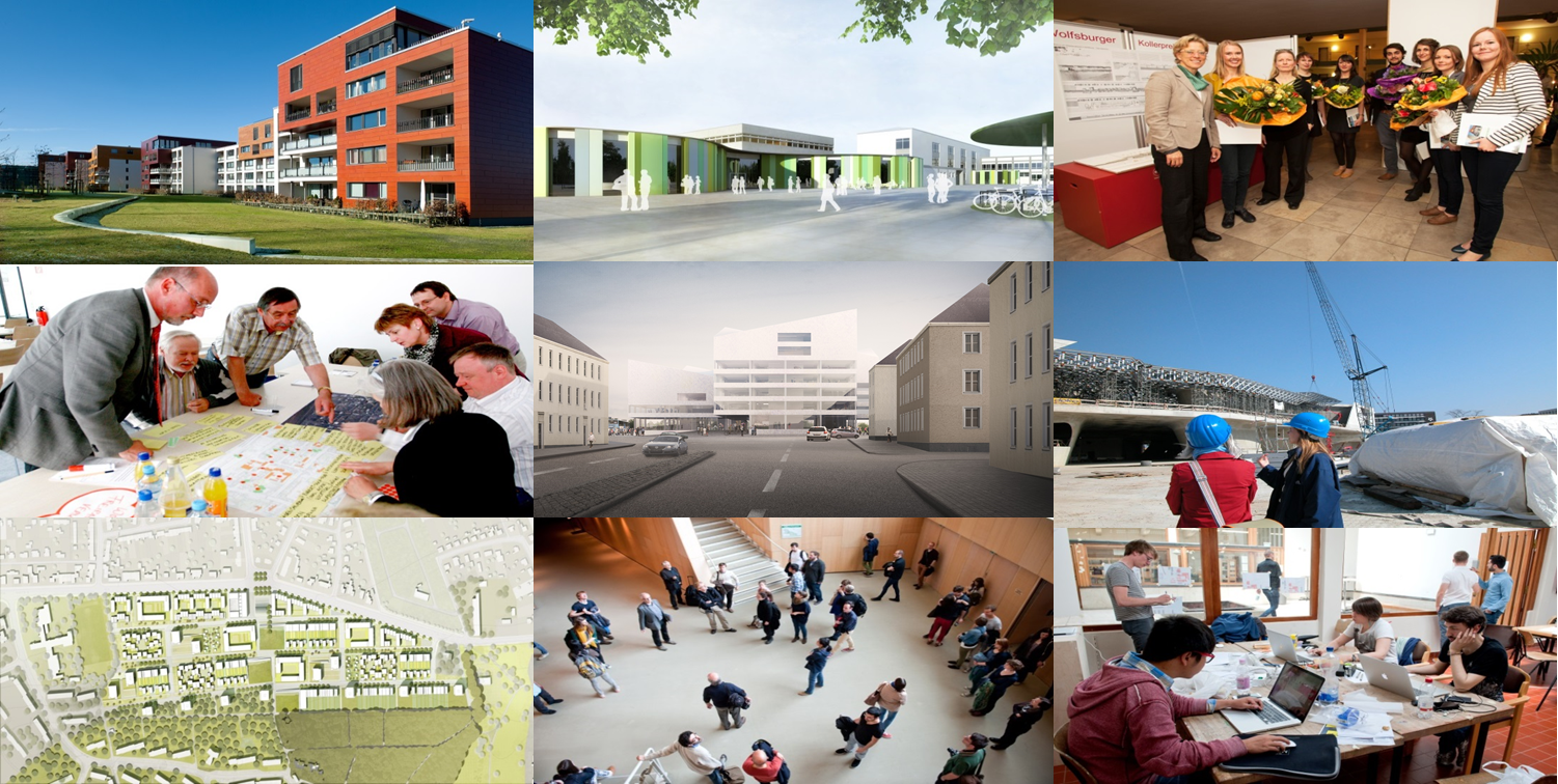 Collage zum Thema Stadtplanung und Architektur in Wolfsburg
