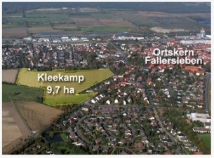 Das Baugebiet Kleekamp ist in einer Luftaufnahme von Fallersleben eingezeichnet