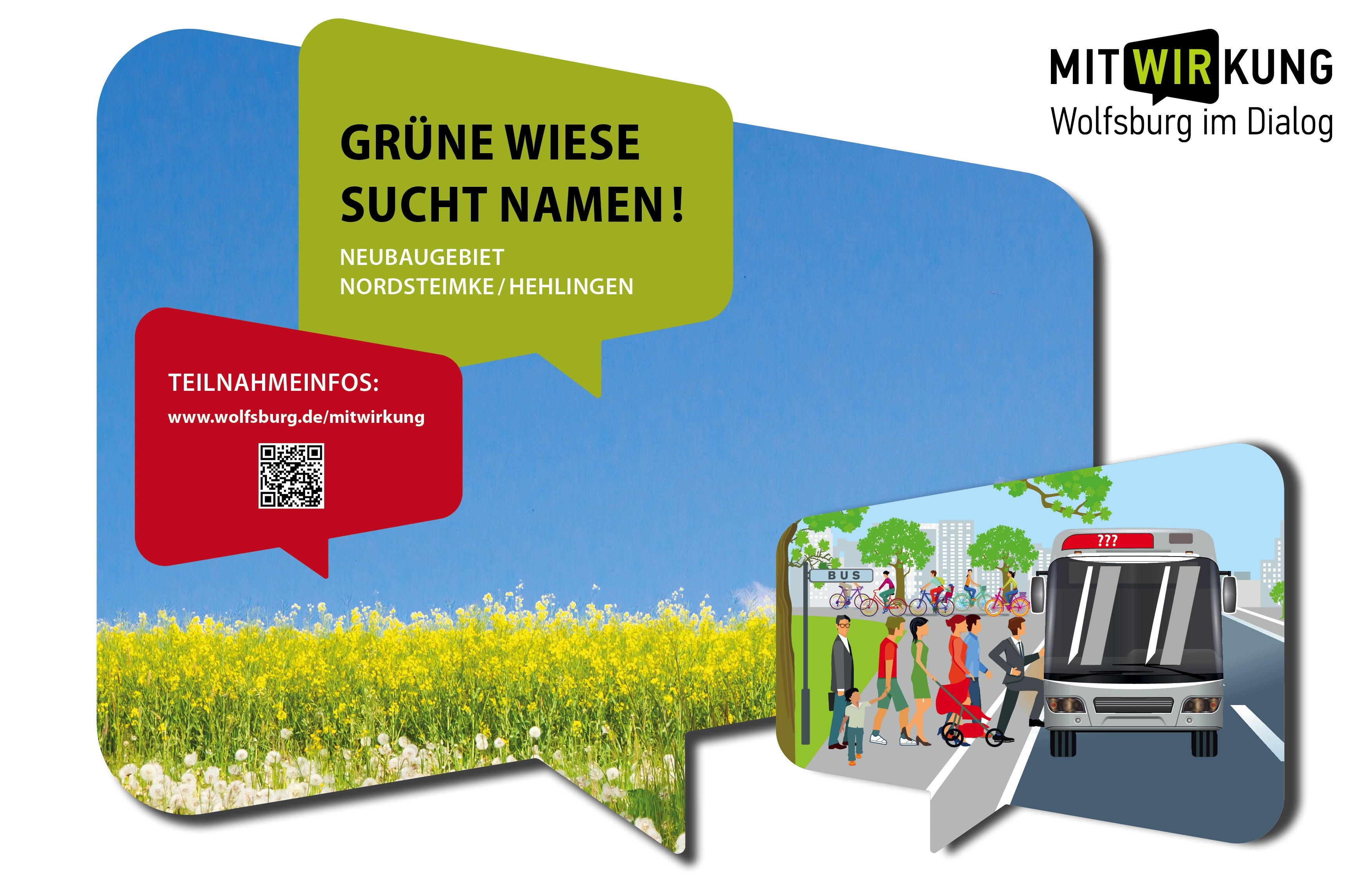 Plakat mit Aufschrift Grüne Wiese sucht Namen