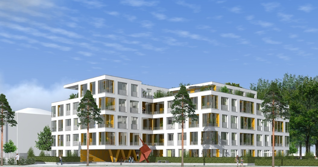 Ansicht eines geplanten Gebäudekomplexes in der Tiergartenbreite